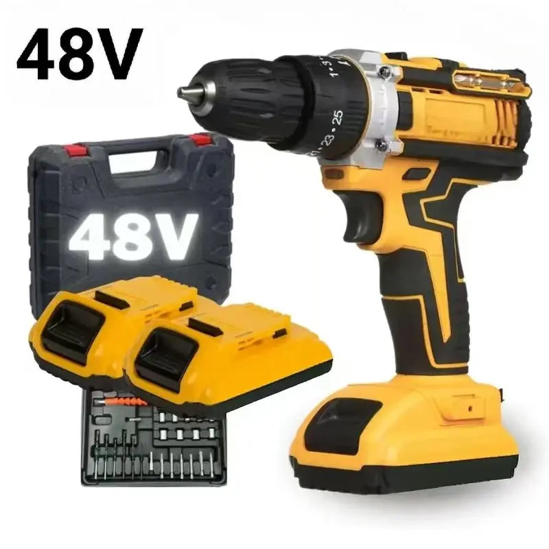 [PROMOÇÃO BLACK FRIDAY] Furadeira e Parafusadeira de Impacto Sem Fio 48v Recarregável, 2 Baterias, Estojo de Armazenamento e 28 Acessórios