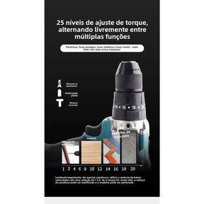 [PROMOÇÃO BLACK FRIDAY] Furadeira e Parafusadeira de Impacto Sem Fio 48v Recarregável, 2 Baterias, Estojo de Armazenamento e 28 Acessórios