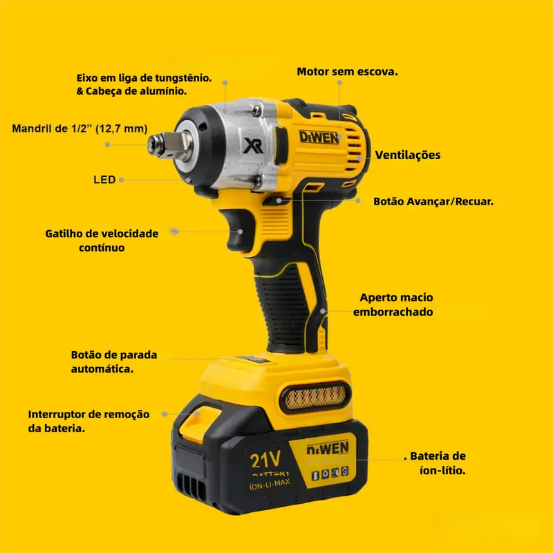 Chave de impacto sem escova DAOYI 21V com controle de velocidade sensível à pressão para trabalhos precisos